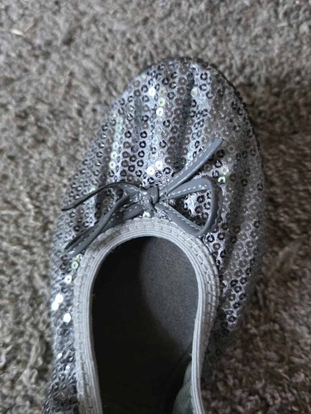Girls Silver Sequin Ballet Flats - Sparkle Scruntch Slip-Ons